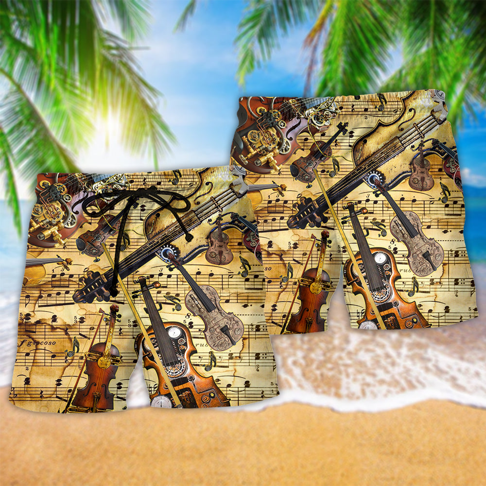Violin Music Beach Shorts Pattern Detail For Cruise Vacations And Thoughtful Gift Giving