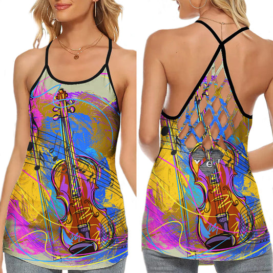 Violin My Soul My Life Forever Love Hollow Tank Top For Studio Practice And Festival Wear