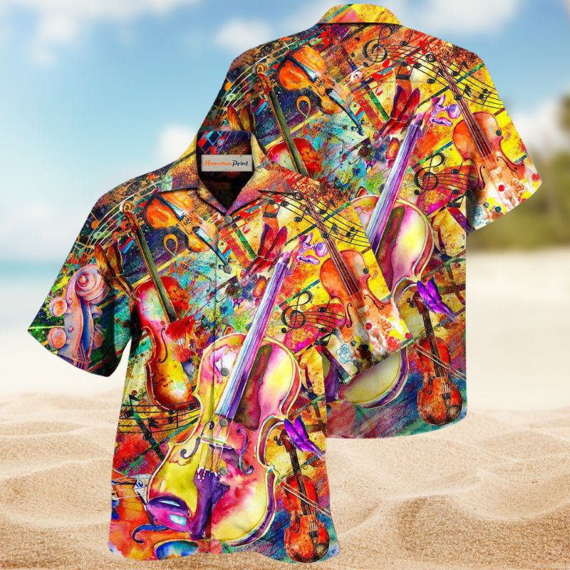 Violin Soul String Hawaiian Shirt For Island Vacations, Resort Wear, And Relaxed Seasonal Style