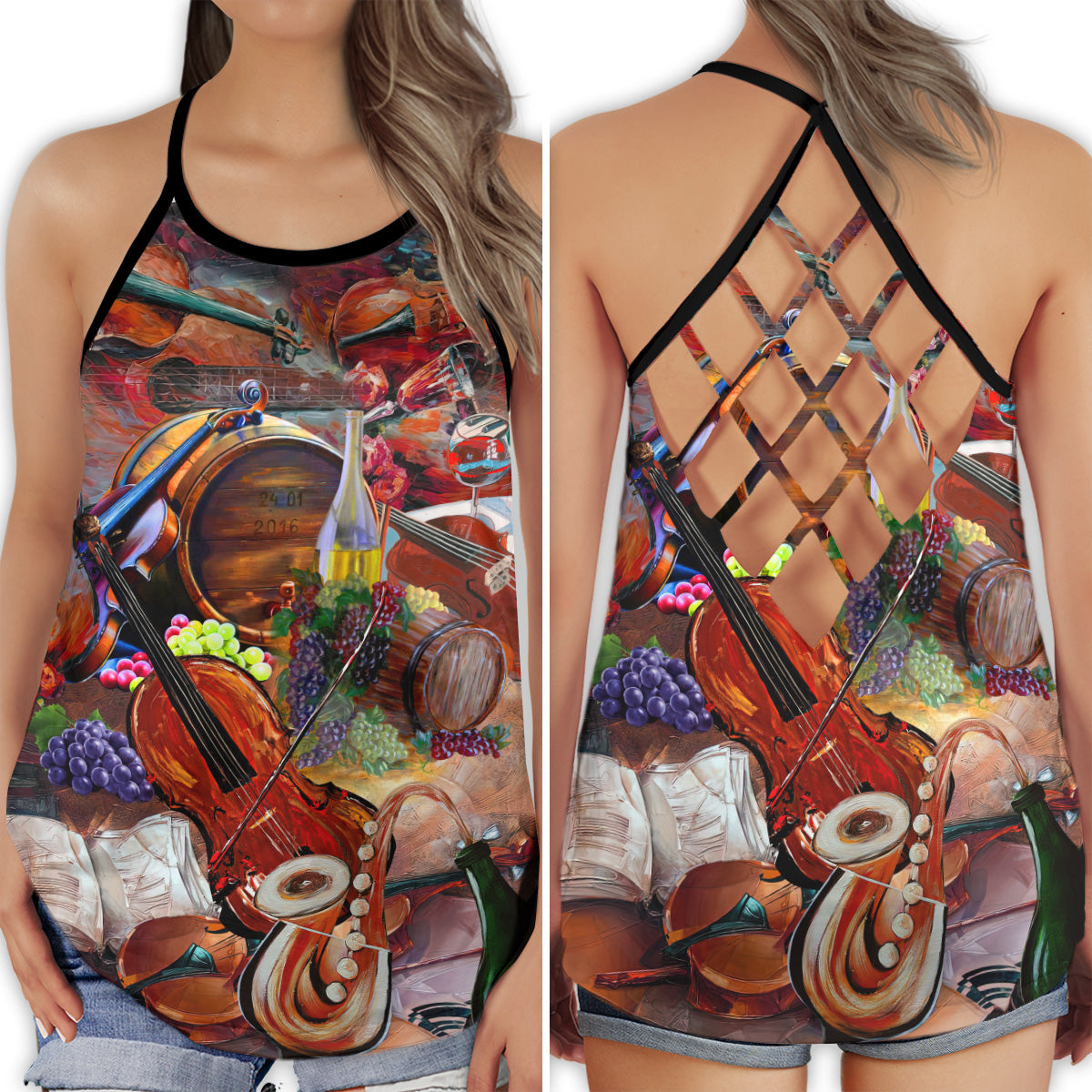 Violin One Life One Love Hollow Tank Top For Studio Practice And Festival Wear