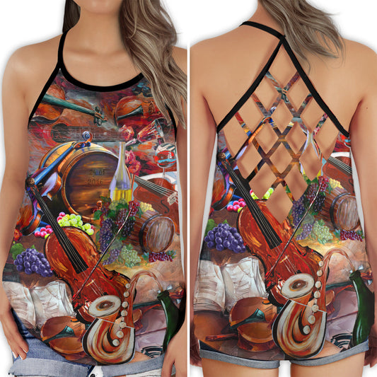 Violin One Life One Love Hollow Tank Top For Studio Practice And Festival Wear
