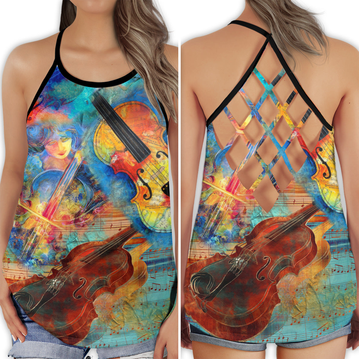 Violin Love My Soul Melody Hollow Tank Top For Studio Practice And Festival Wear