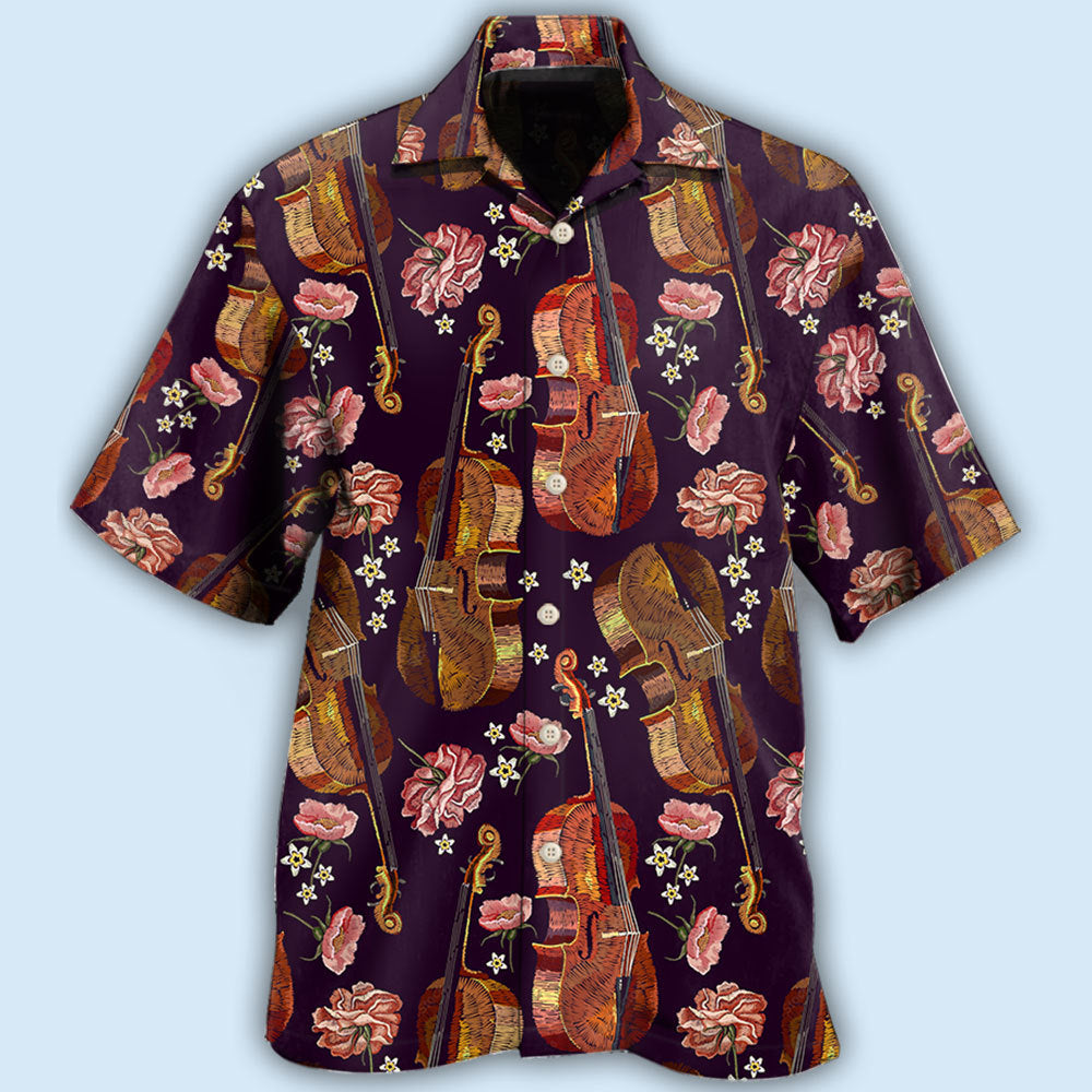 Floral Classic Violin Music Hawaiian Shirt Artwork Detail For Tropical Trips And Casual Outings