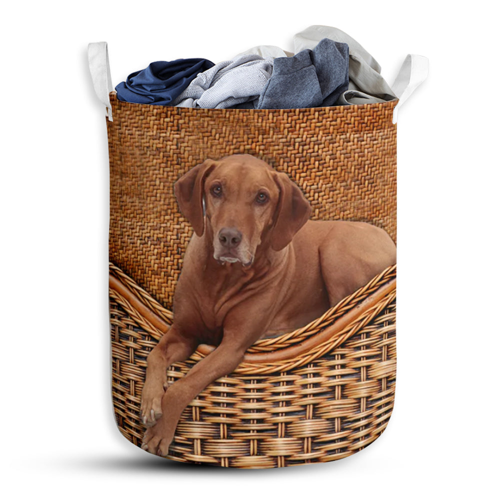 Small Size Vizsla Dog Rattan Texture Laundry Basket For Bathroom Bedroom Storage