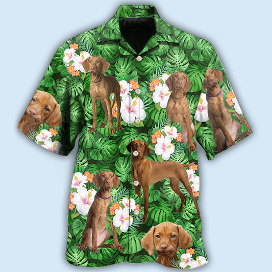 Tropical Vizsla Dog Dad Leaf Hawaiian Shirt For Island Vacations, Weekend Events, And Relaxed Everyday Outfits