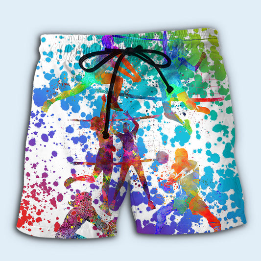 Volleyball Color Mix Sport Beach Shorts Artwork Detail For Tropical Travel And Everyday Wear