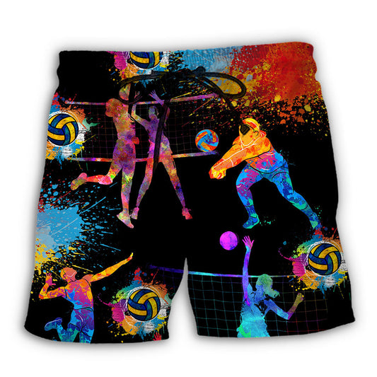 Volleyball Colorful Art Mix Beach Shorts Print Detail For Beach Activities And Vacation Wear