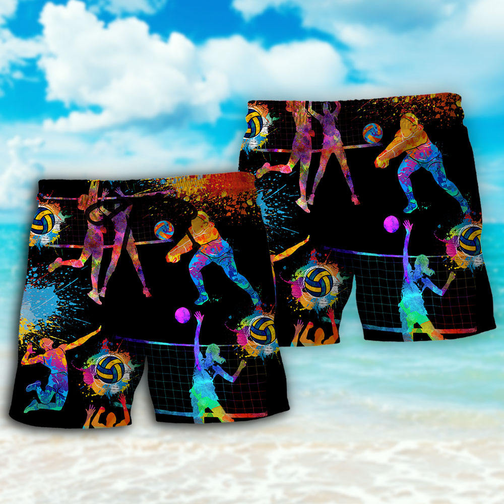 Volleyball Colorful Mix Beach Shorts Pattern View For Weekend Trips And Outdoor Activities