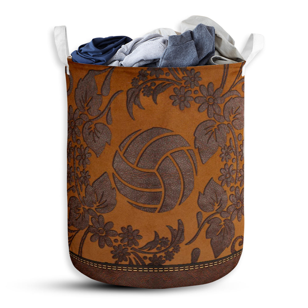 Small Size Volleyball Floral Pattern Brown Laundry Basket For Bathroom Bedroom Storage