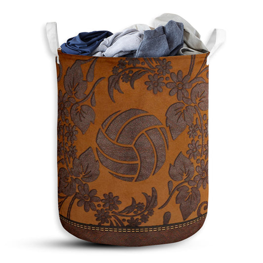 Small Size Volleyball Floral Pattern Brown Laundry Basket For Bathroom Bedroom Storage