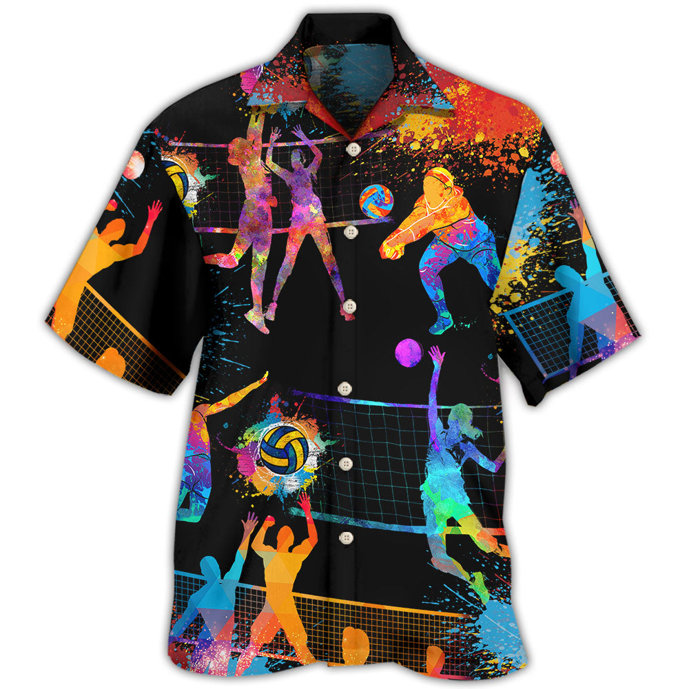 Abstract Creative Colorful Volleyball Hawaiian Shirt For Resort Trips, Coastal Parties, And Warm Weather Style