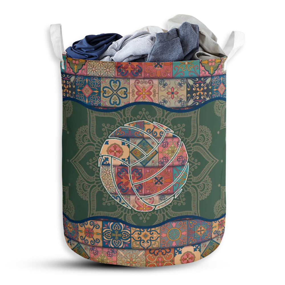 Small Size Volleyball Mandala Green Laundry Basket For Bathroom Bedroom Storage