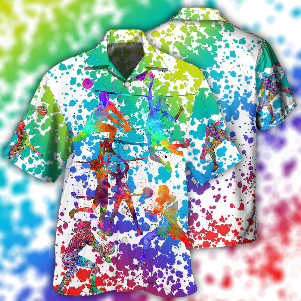 Colorful Artistic Volleyball Hawaiian Shirt With Detailed Graphic For Tropical Parties Vacation Travel And Casual Summer