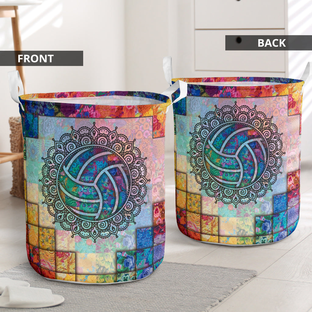 Volleyball Pattern Flower Laundry Basket For Room Home Organizer