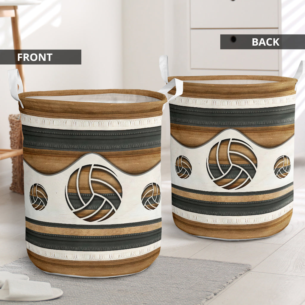 Volleyball Wood Color Laundry Basket For Bathroom Bedroom Storage