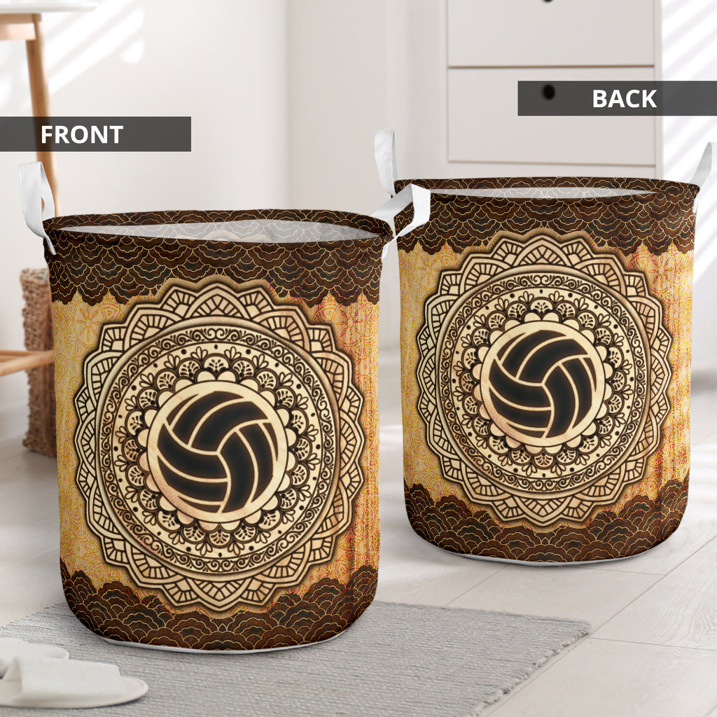 Volleyball Wood Mandala Laundry Basket For Bathroom Bedroom Storage