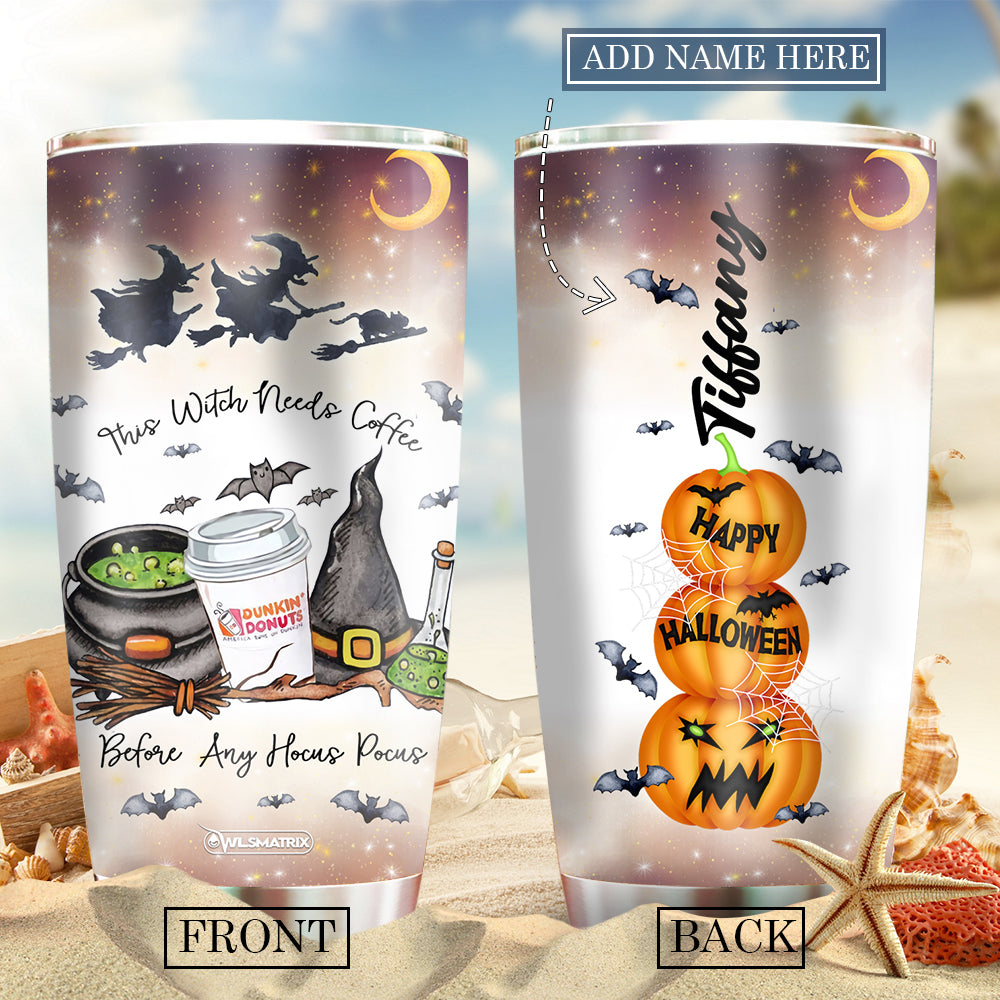 Halloween Happy Witch And Magic Pumpkin Personalized 20 Oz Tumbler For Coffee Travel And Daily Drinks