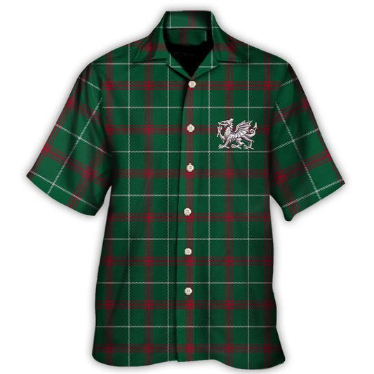 Green Tartan Wales Flag Hawaiian Shirt For Resort Getaways And Comfortable Summer Activities