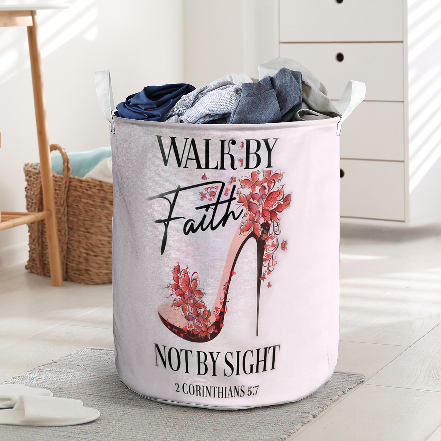 Walk By Faith Floral High Heel Laundry Basket For Bathroom Bedroom Storage