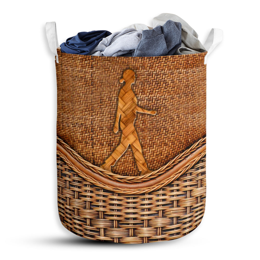Small Size Walking Rattan Texture Laundry Basket For Bathroom Bedroom Storage