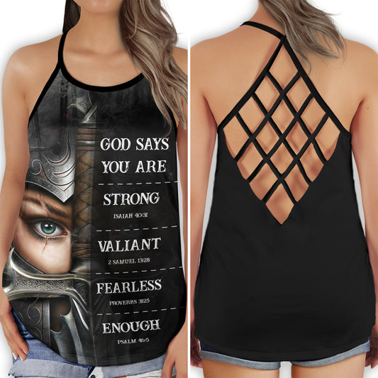 Strong Faith Woman Empowerment Hollow Tank Top For Yoga Workouts And Casual Wear