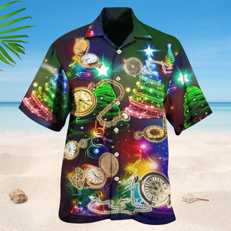 Festive Watch Christmas Hawaiian Shirt For Island Vacations, Resort Wear, And Relaxed Seasonal Style