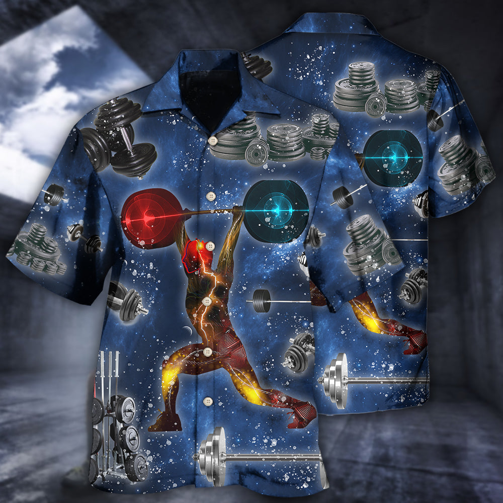 Weightlifting Power Galaxy Hawaiian Shirt Design View For Casual Summer Styling