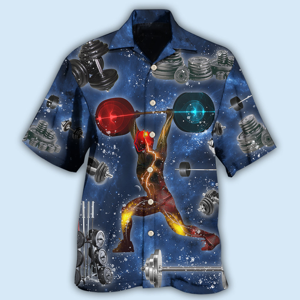 Weightlifting Power Galaxy Hawaiian Shirt Artwork Detail For Resort Trips And Outdoor Activities