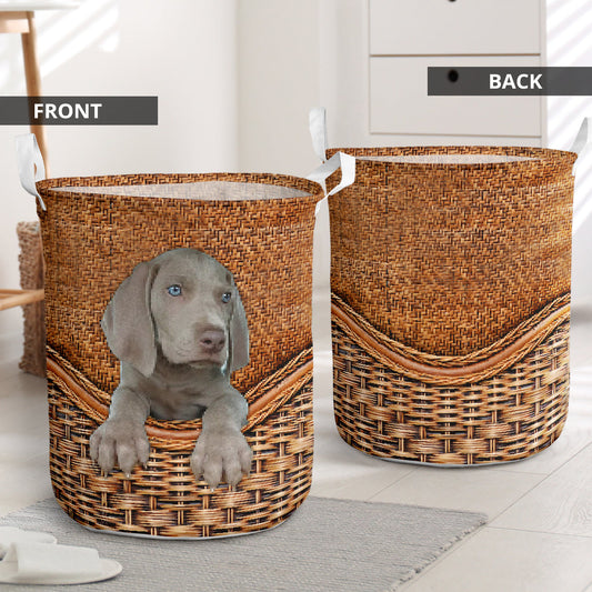 Weimaraner Dog Rattan Texture Laundry Basket For Bathroom Bedroom Storage