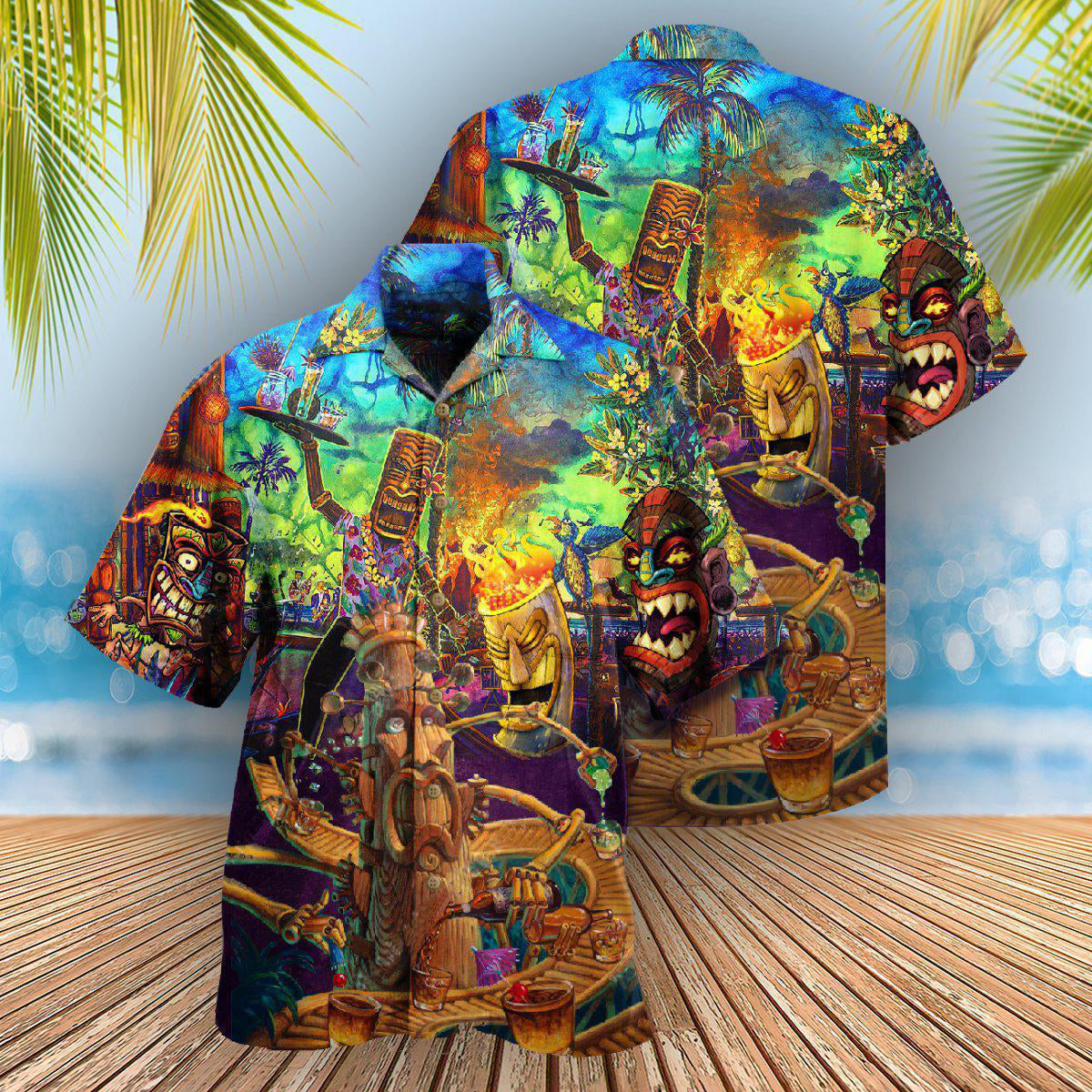 Tiki Welcome Bar Hawaiian Shirt Artwork Detail For Tropical Trips And Casual Outings