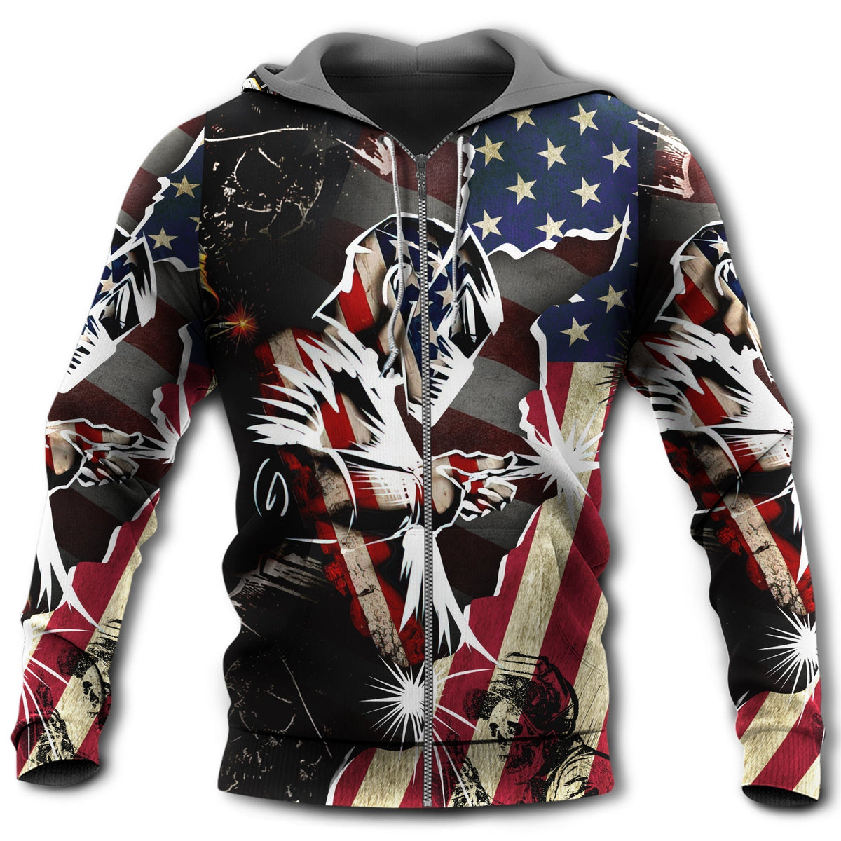 Red Blue Welder Patriotic Hoodie For Weekend Trips Relaxed Outfits And Thoughtful Gifting