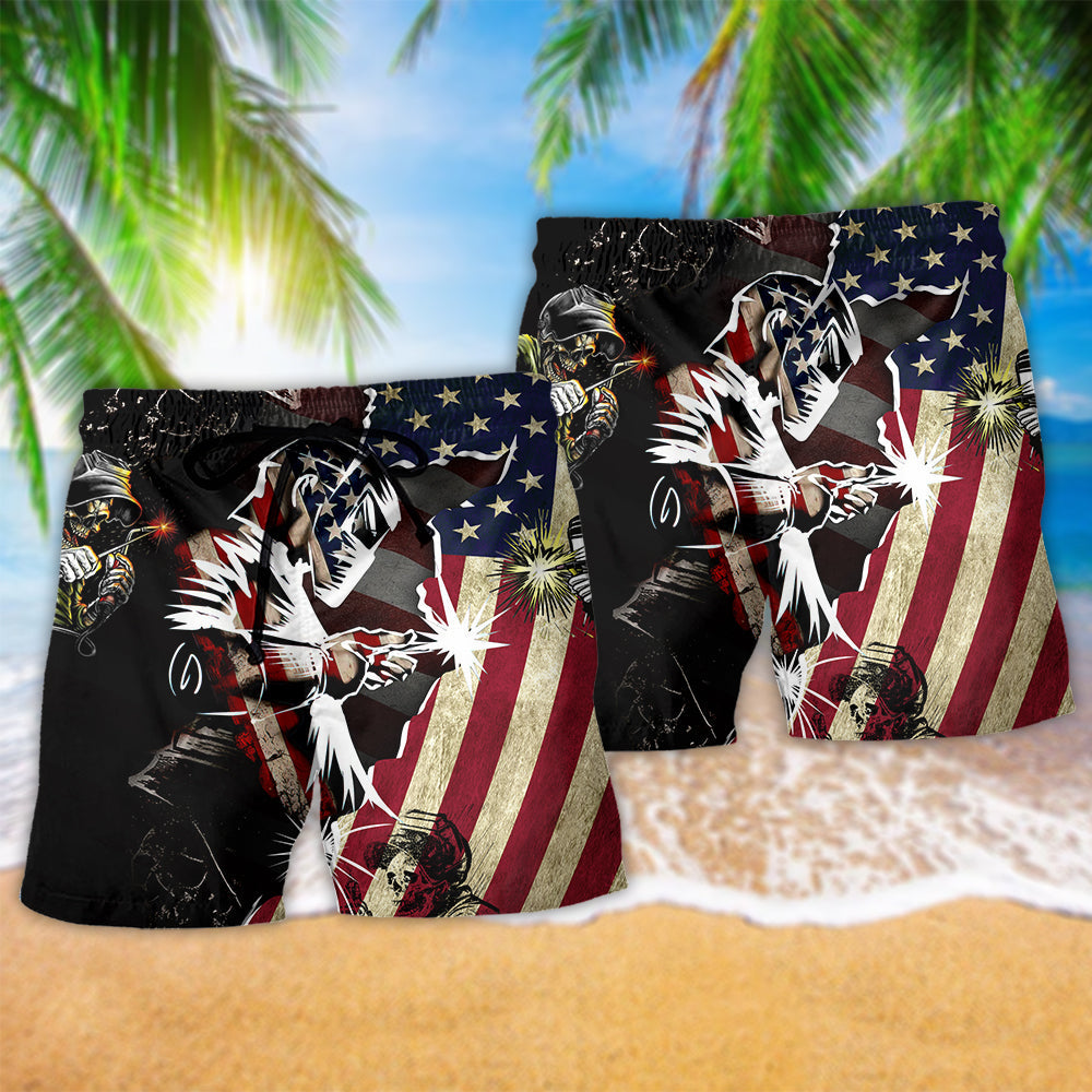Welder Patriotic So Cool Hawaiian Print Beach Shorts For Outdoor Gatherings And Comfort
