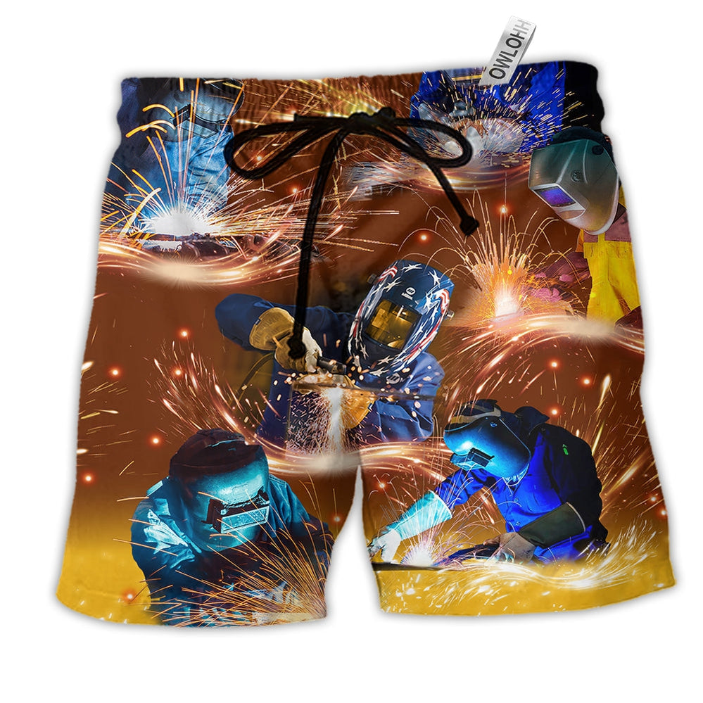 Welder Works Hard Love It Hawaiian Print Beach Shorts For Coastal Trips And Casual Comfort