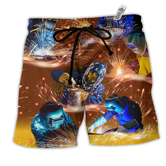 Welder Works Hard Love It Hawaiian Print Beach Shorts For Coastal Trips And Casual Comfort