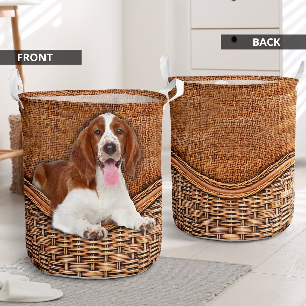 Welsh Springer Spaniel Rattan Texture Laundry Basket For Bathroom Bedroom Storage
