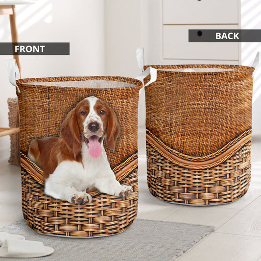 Welsh Springer Spaniel Rattan Texture Laundry Basket For Bathroom Bedroom Storage