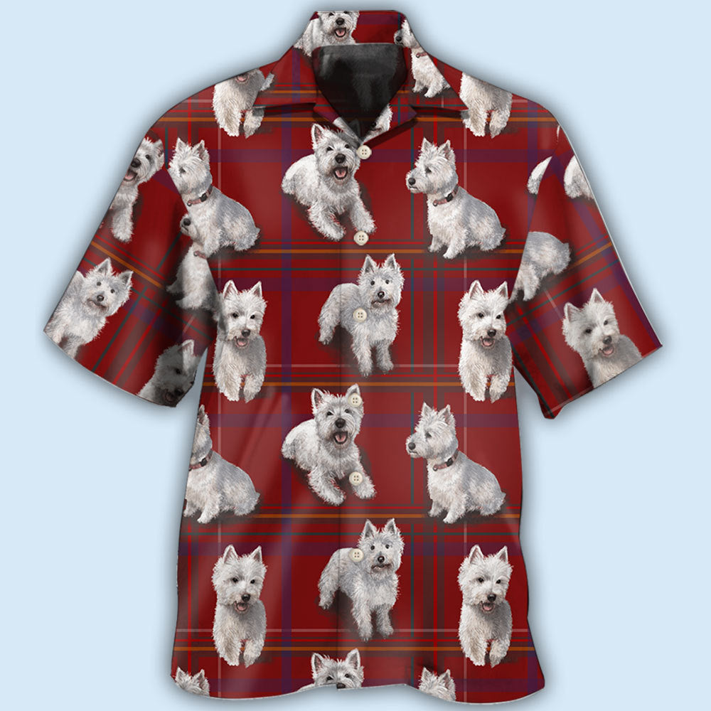 Red Dog West Highland Terrier Background Hawaiian Shirt For Warm Weather Adventures And Everyday Comfort
