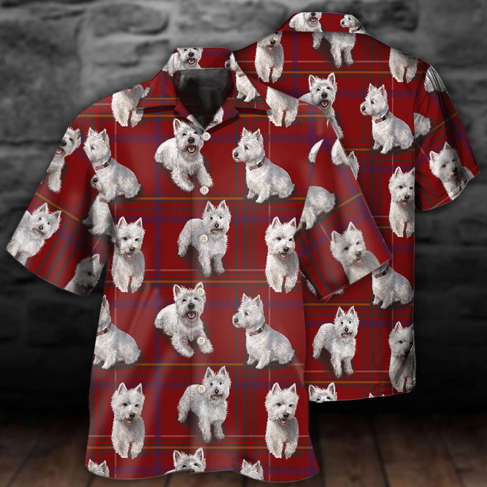 Red Dog West Highland Terrier Background Hawaiian Shirt Artwork View For Coastal Escapes And Resort Style
