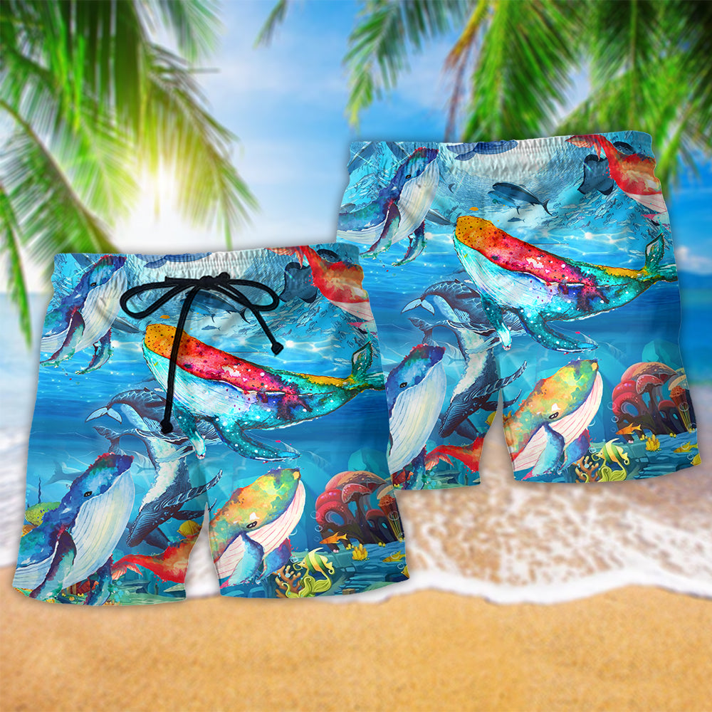 Whale Ocean Beach Shorts Pattern Detail For Holiday Travel And Bright Summer Outfits