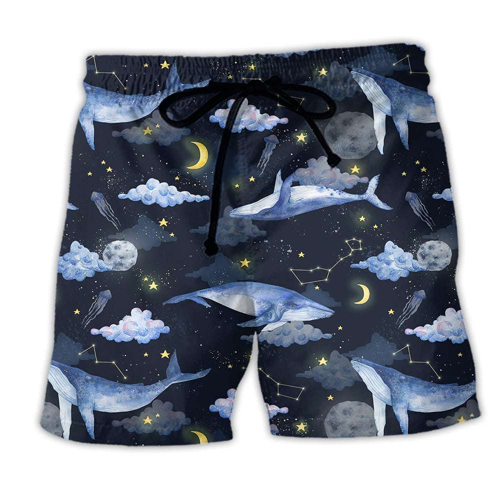 Whale Galaxy Night Sky Beach Shorts For Summer Vacation And Coastal Travel
