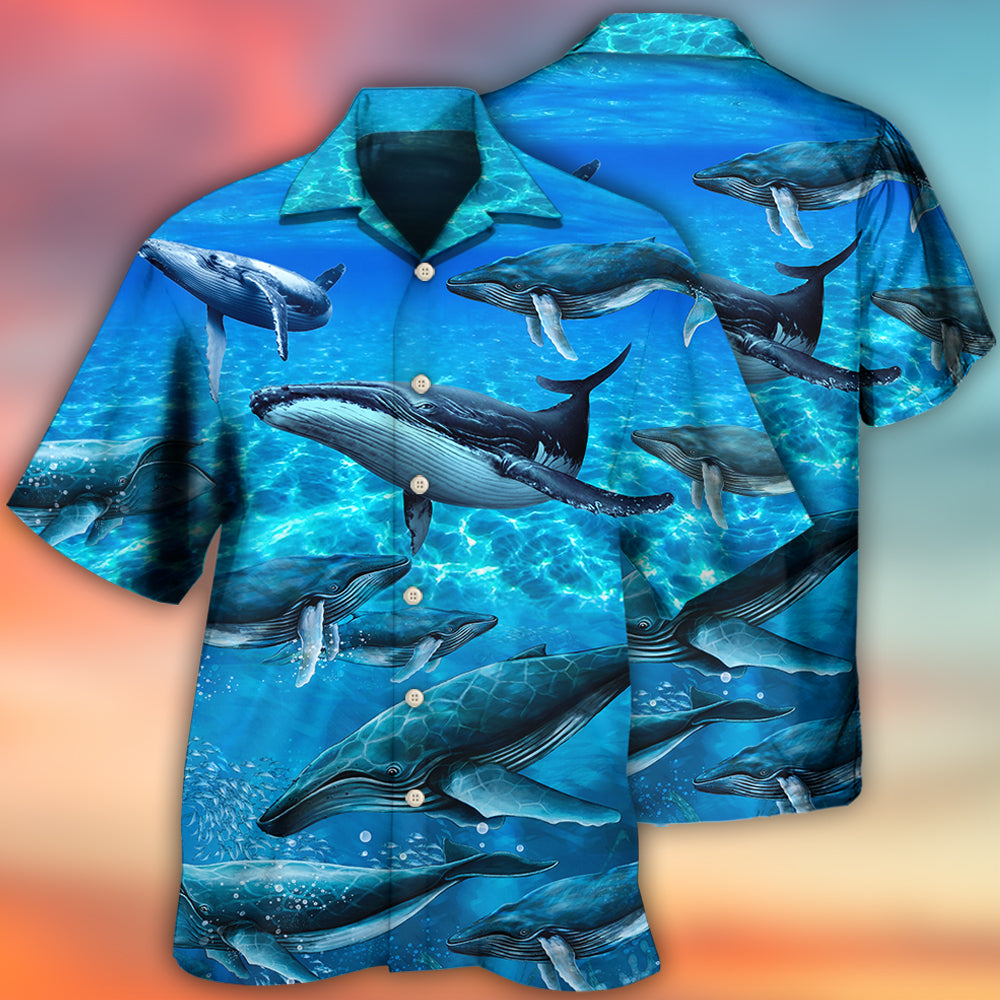 Blue Whale Ocean Hawaiian Shirt Artwork Detail For Tropical Trips And Casual Outings