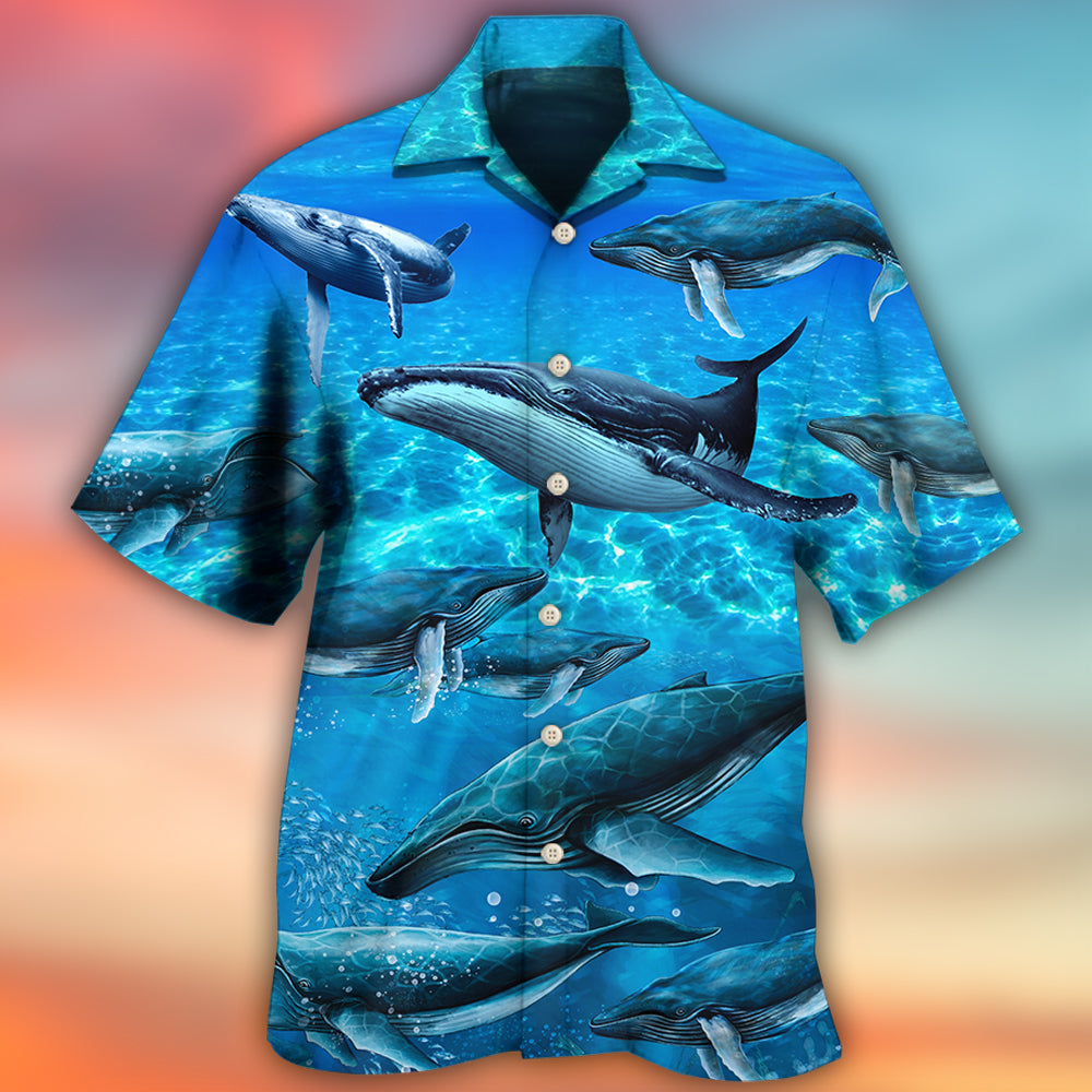 Blue Whale Ocean Hawaiian Shirt For Coastal Adventures And Warm Weather Wear