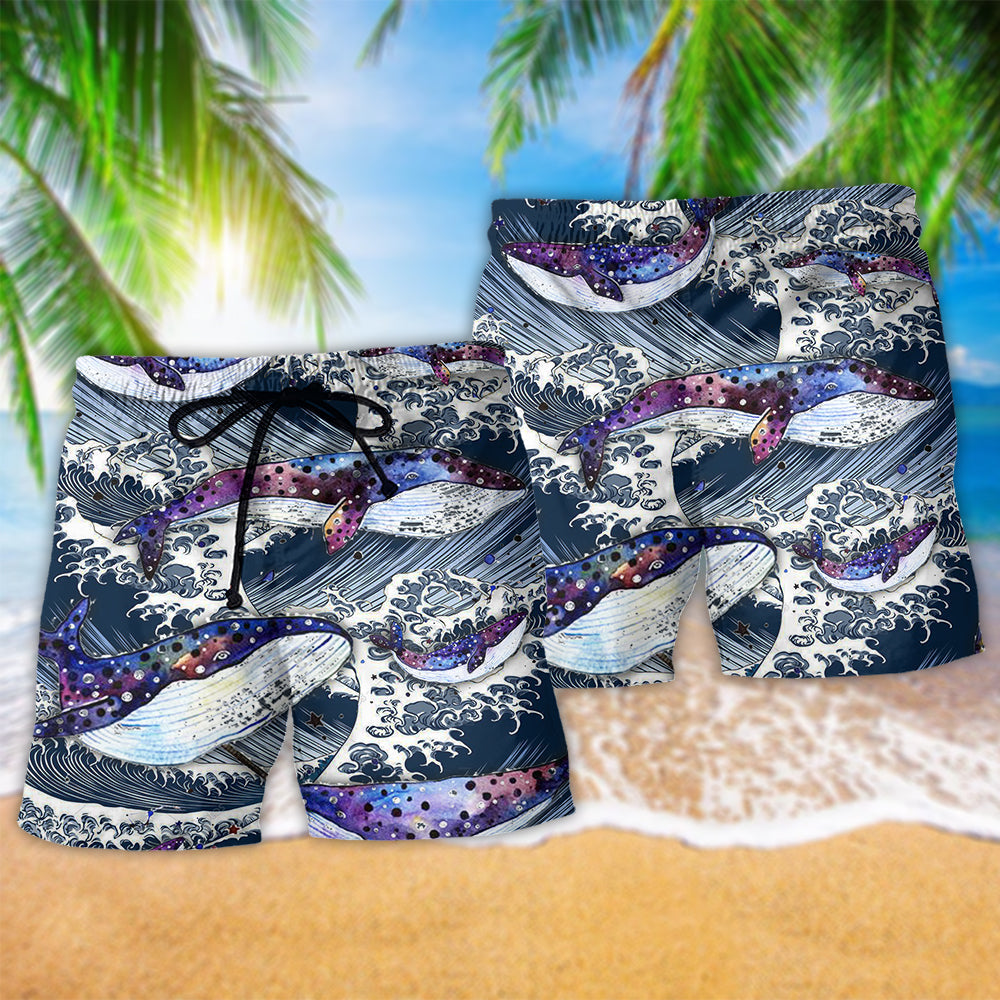 Ocean Whale Wave Beach Shorts Pattern Detail For Vacation Style And Comfortable Daily Use