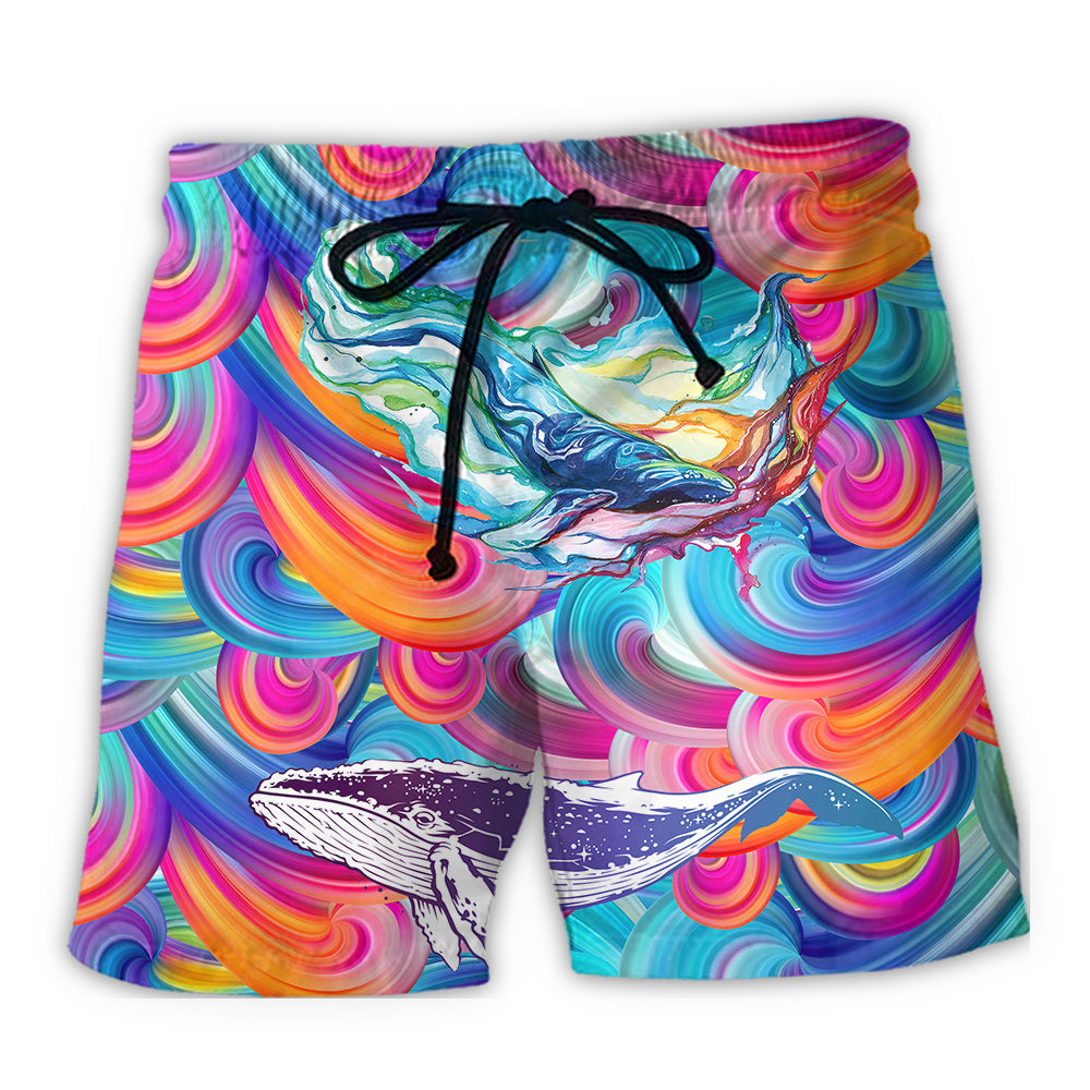 Colorful Whale Love Ocean Beach Shorts Pattern View For Vacation Travel And Outdoor Fun