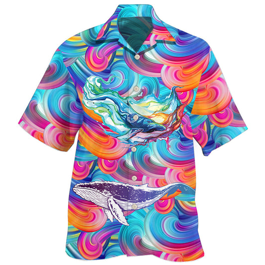 Creative Colorful Whale Ocean Hawaiian Shirt For Tropical Holidays, Outdoor Gatherings, And Everyday Comfort