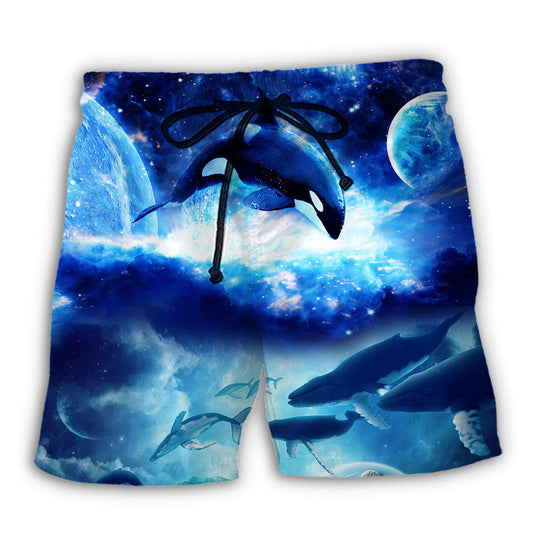 Blue Whale Galaxy Fantasy Beach Shorts Design View For Poolside Relaxation And Holiday Trips