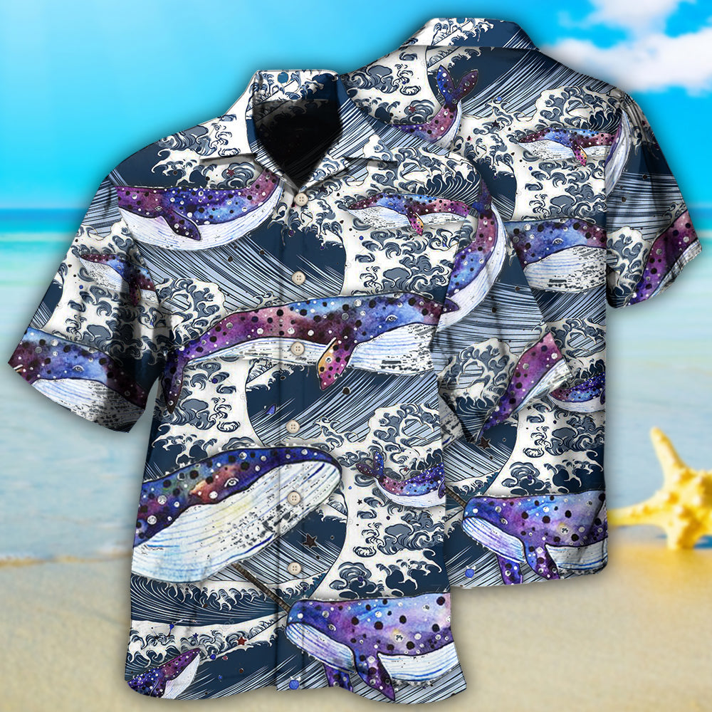 Whale Waves Ocean Hawaiian Shirt For Coastal Travel, Casual Events, And Comfortable Summer Wear