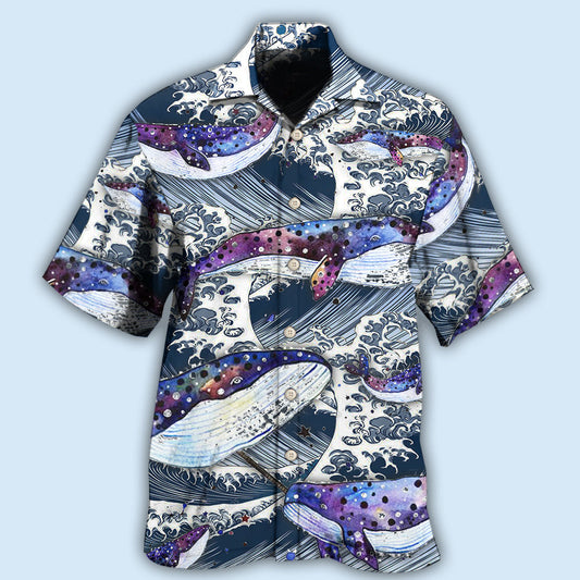 Whale Waves Ocean Hawaiian Shirt For Coastal Travel, Casual Events, And Comfortable Summer Wear
