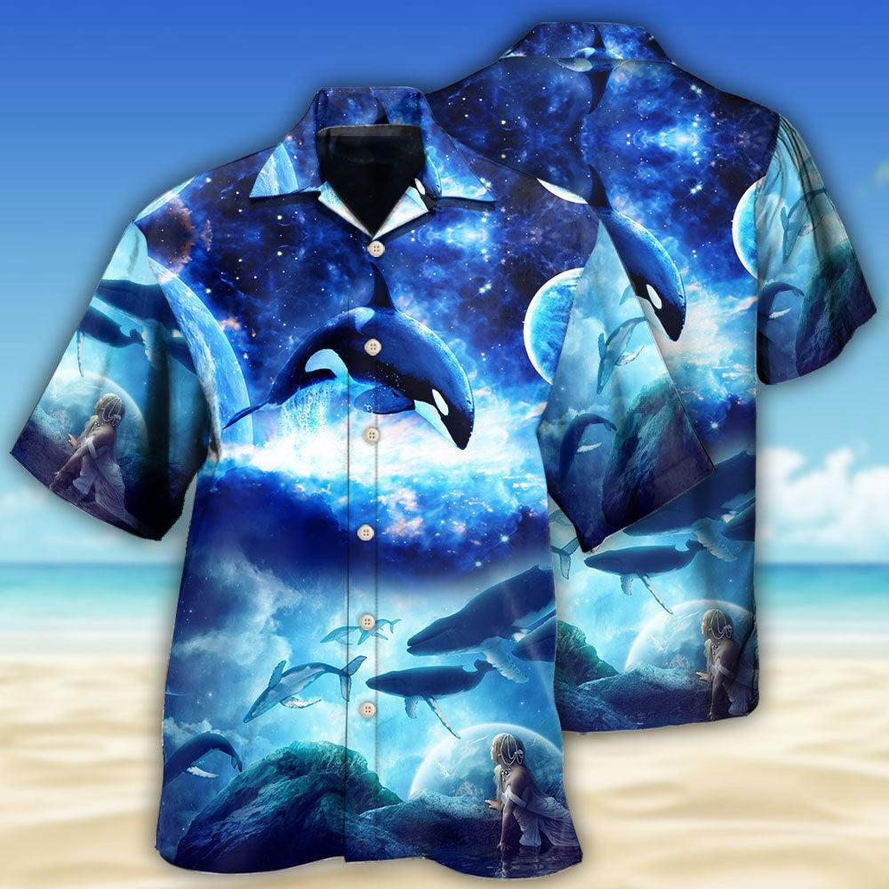 Fantasy Galaxy Blue Whale Ocean Hawaiian Shirt For Beach Days, Summer Outings, And Thoughtful Gift Giving