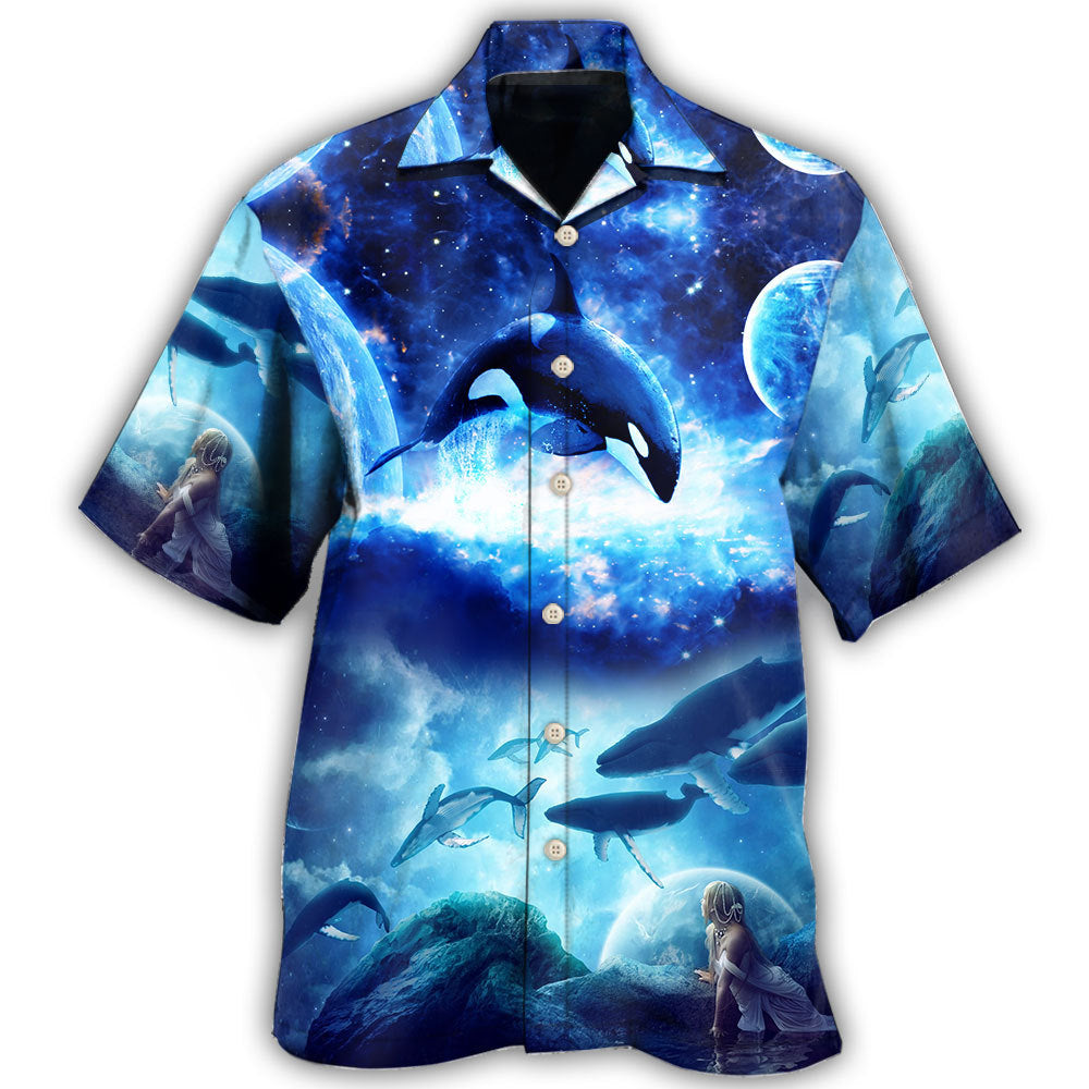 Fantasy Galaxy Blue Whale Ocean Hawaiian Shirt For Beach Days, Summer Outings, And Thoughtful Gift Giving